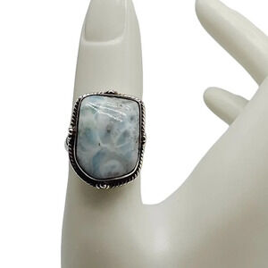 Sterling Silver 925 Vintage Blue Larimar Gemstone Statement Ring Size 7.5